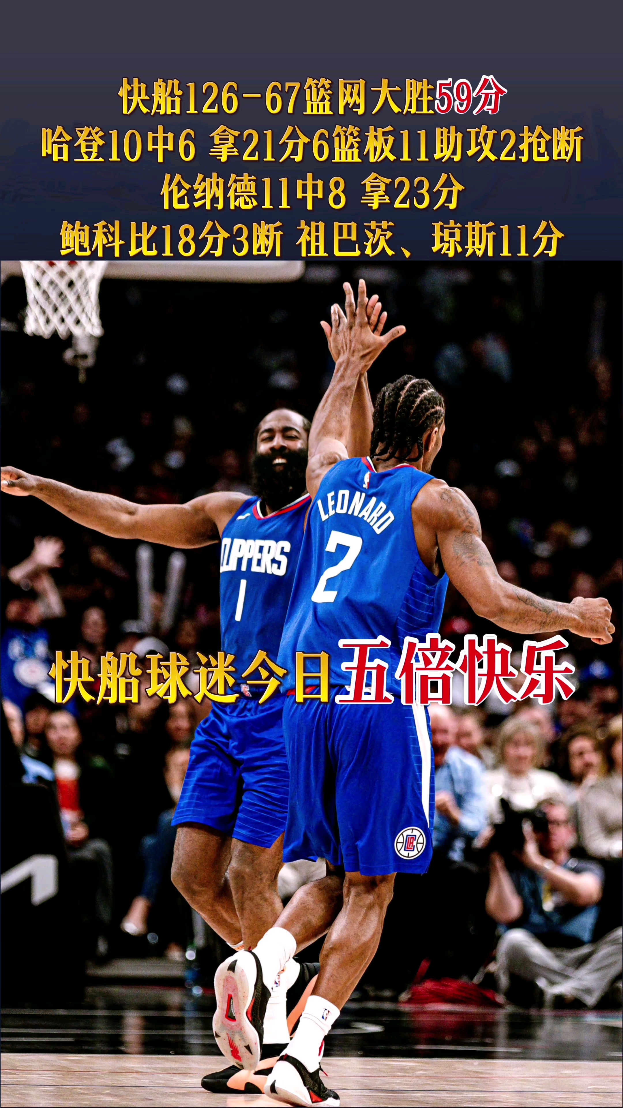 关于快船主场大胜雄鹿，将系列赛带入抢七的信息